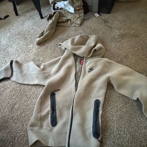 Nike Beige Full-Zip Hoodie with Black Details